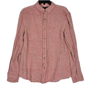 Banana Republic Red Herringbone Print Linen Blend Button Shirt M Long Sleeve